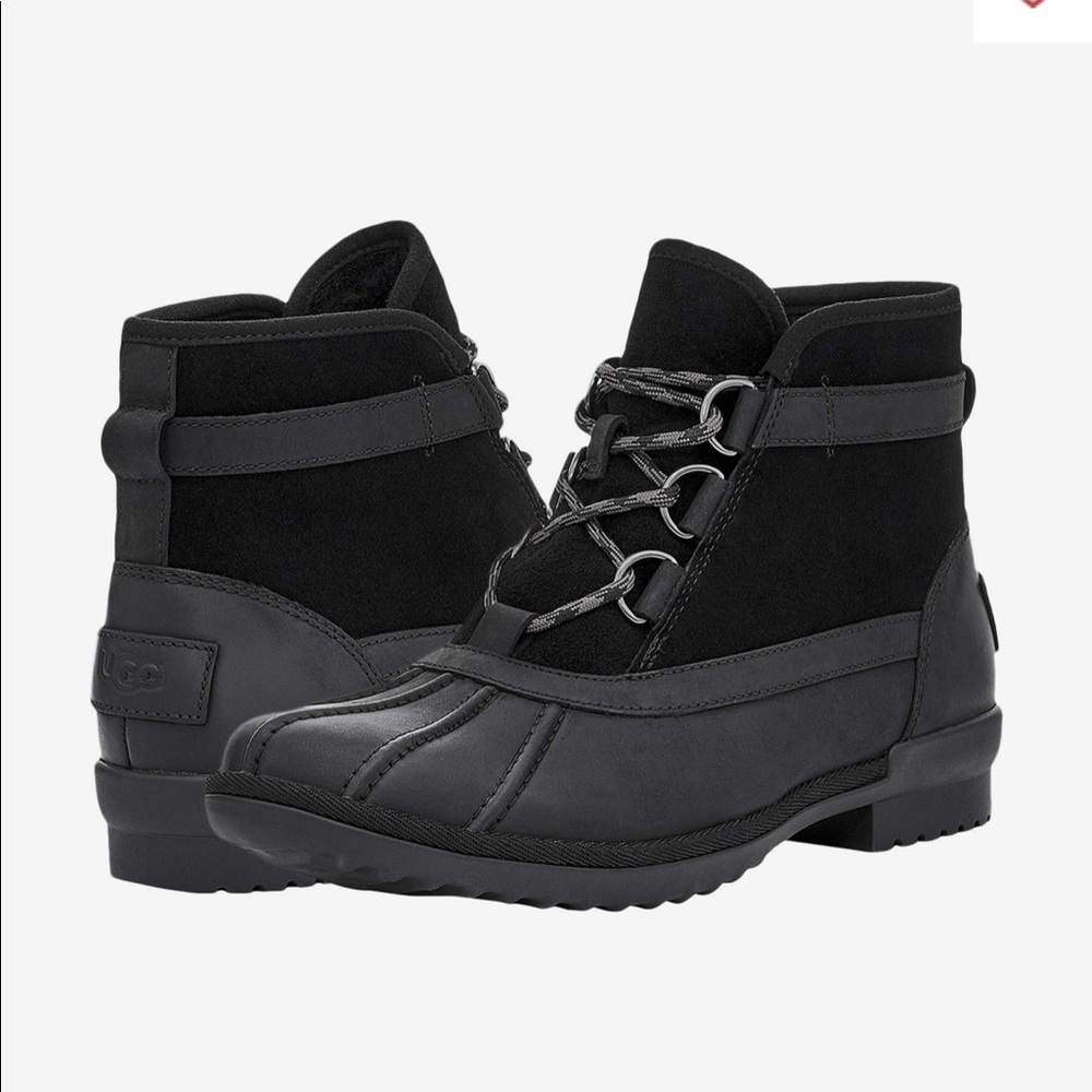 UGG Greda Black Leather Waterproof Boot Size 8